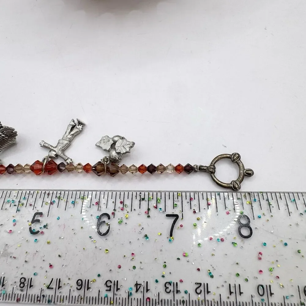 Fall Halloween Autumn Beaded Charm Bracelet Pumpkin Scarecrow Cornucopia